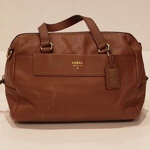 Fossil Womens Tan- Brown Leather Satchel Bag